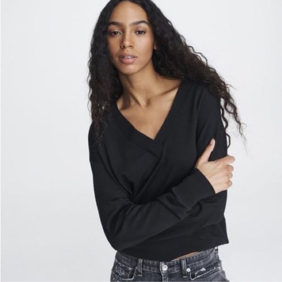 Rag and Bone Cozy Jersey V Neck Pullover Black - Picture 1 of 11